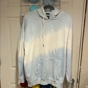 GAP Womens Oversized Light Blue and White Sunwashed Hoodie Tie Dye Sz S
